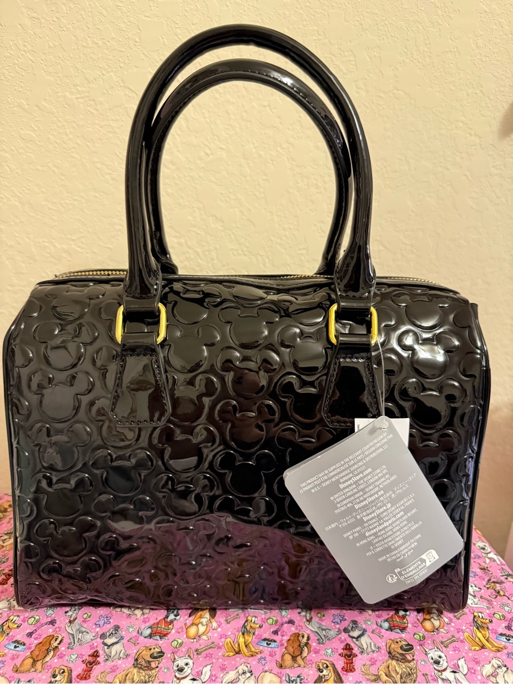 Black Patent Mickey Embossed Satchel Handbag